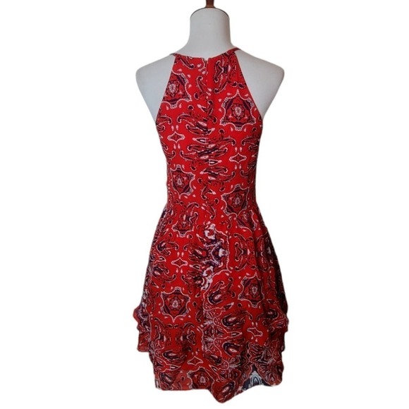 Parker Red Silk Halter Neck Fit & Flare Dax Mini Dress XS NWT - Picture 3 of 9